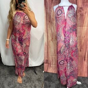 Tommy Bahama carnival lights chiffon azalea pink maxi dress coverup size S
